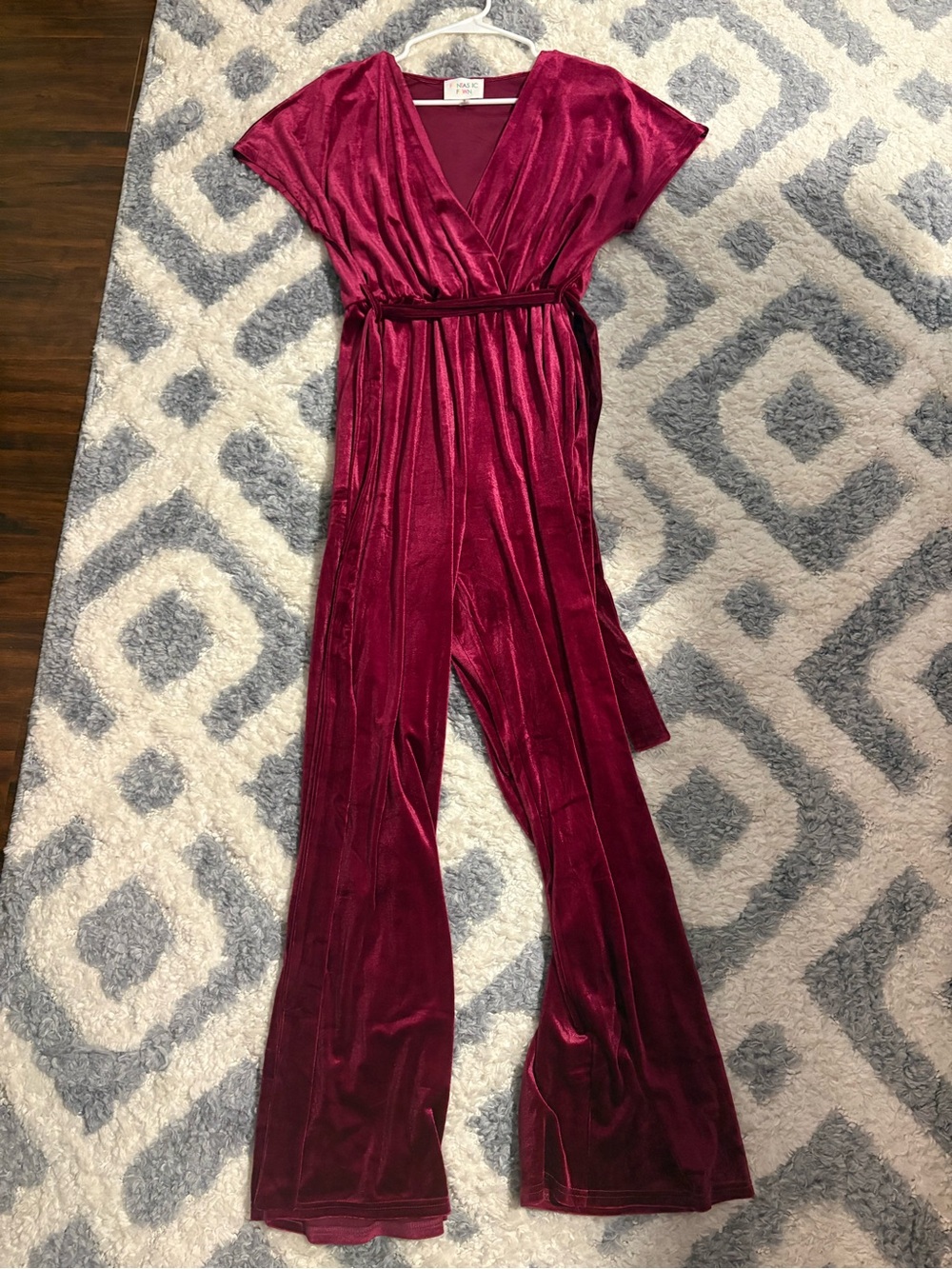 Velvet Surplice Jumpsuit in Deep Berry